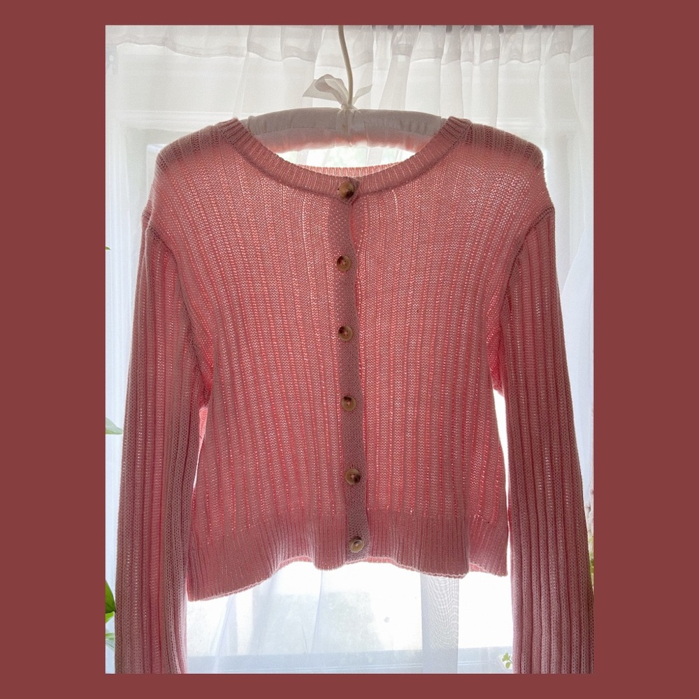 Pastel Pink Ribbed Cropped Cardigan